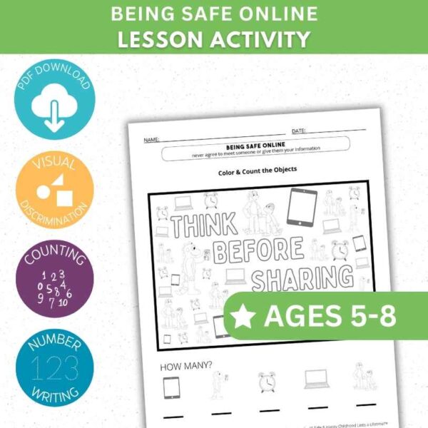 Being Safe Online Activity Worksheet - Color & Count