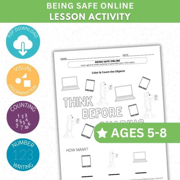 Being Safe Online Activity Worksheet - Color & Count