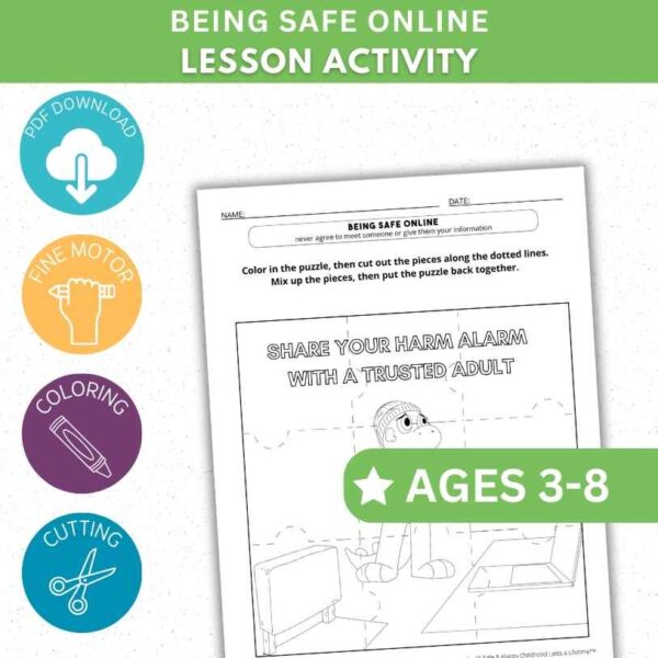 Being Safe Online Activity Worksheet - Color & Cut Puzzle