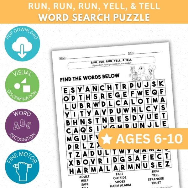 Run, Run, Run, Yell & Tell Activity - Word Search