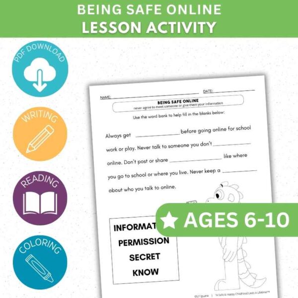 Being Safe Online Activity Worksheet - Fill in the Blank